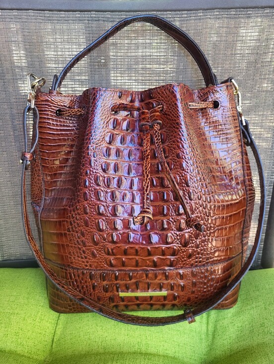 Brahmin Handbags - Brahmin Marlowe Melbourne Chestnut Croc-Embossed Drawstring Bucket Bag